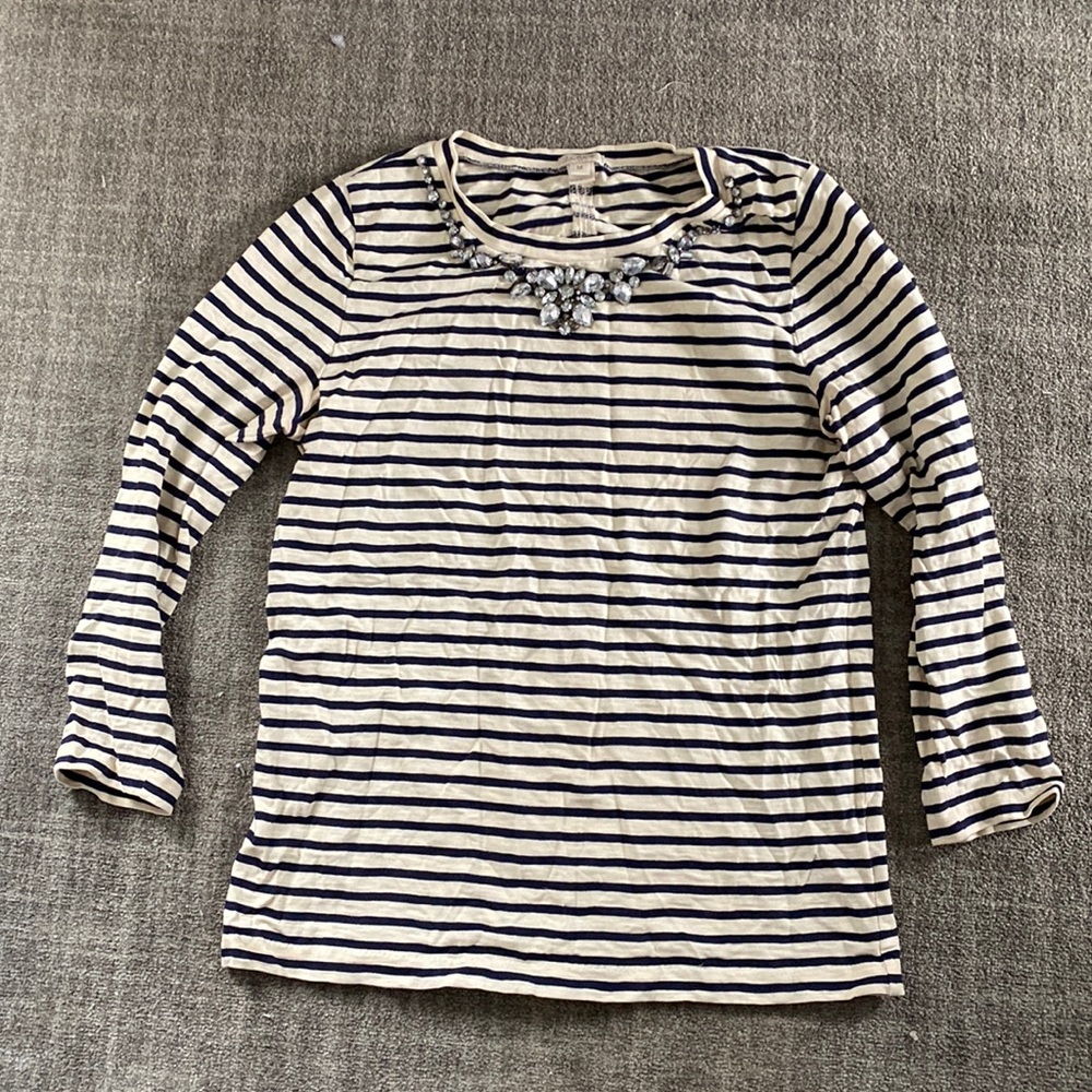 J Crew Beaded Striped Shirt